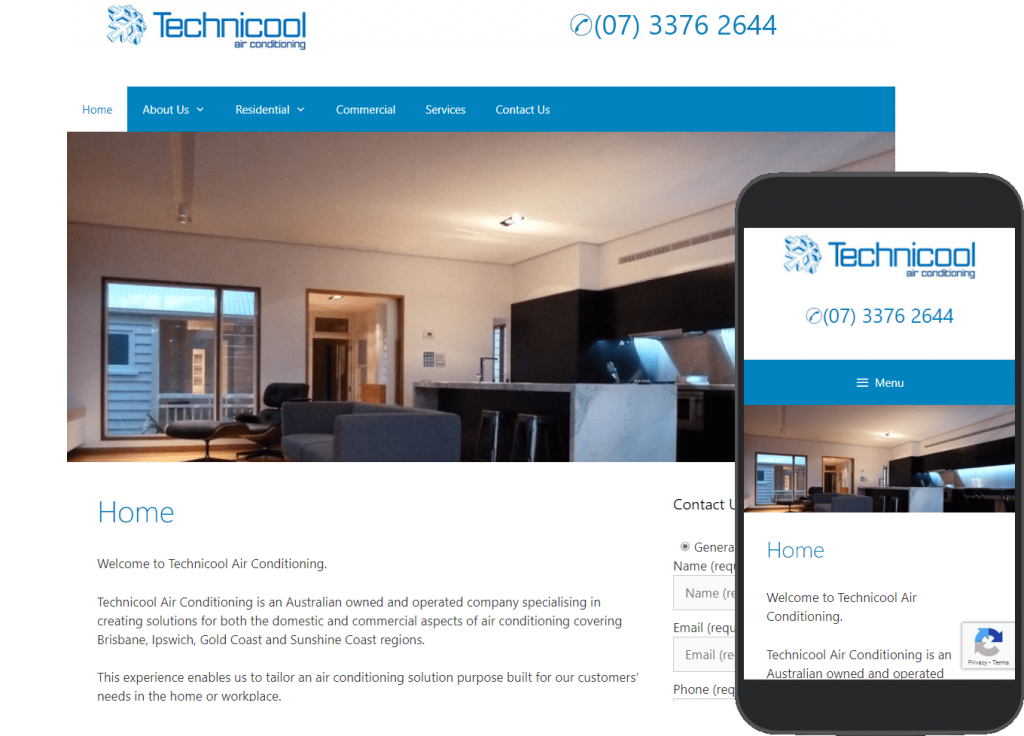 Technicool Australia website portfolio images of desktop and mobile view